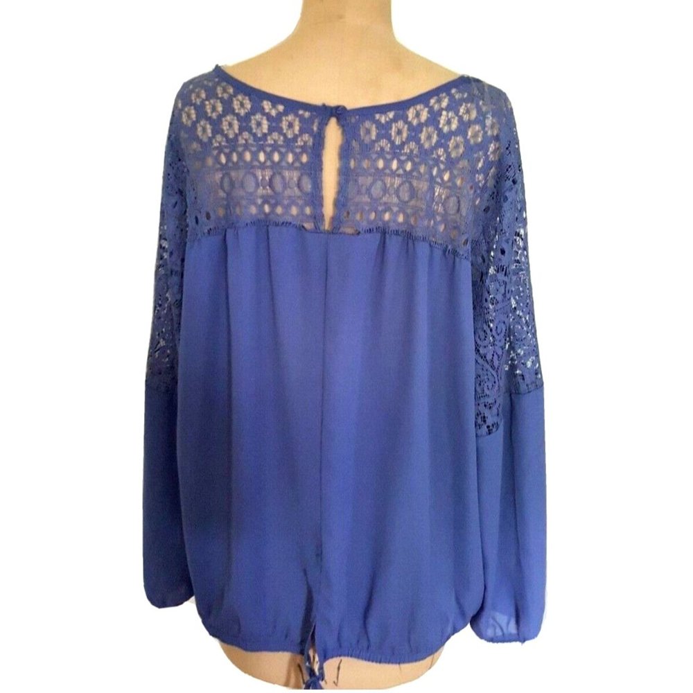 Reitmans lace blue long tunic top blouse shirt V neck front plus size 22